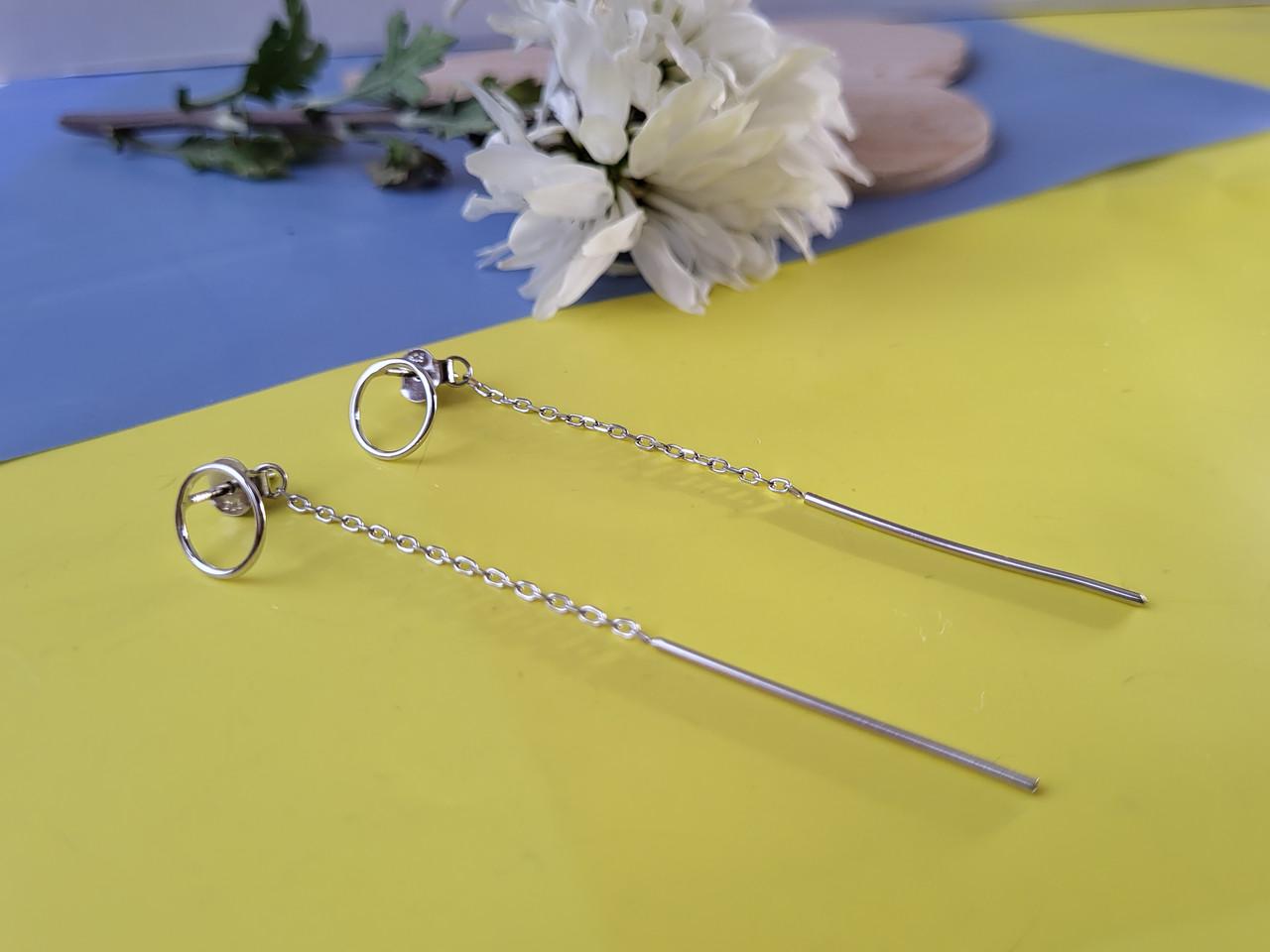 Серьги серебряные гвоздики с цепочкой без камней 925 пробы 1,30 г (с2/1125)