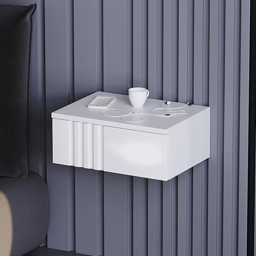 Тумба приліжкова DiPortes Портленд К-503 МДФ 40/16/30 см Білий глянець (01211)