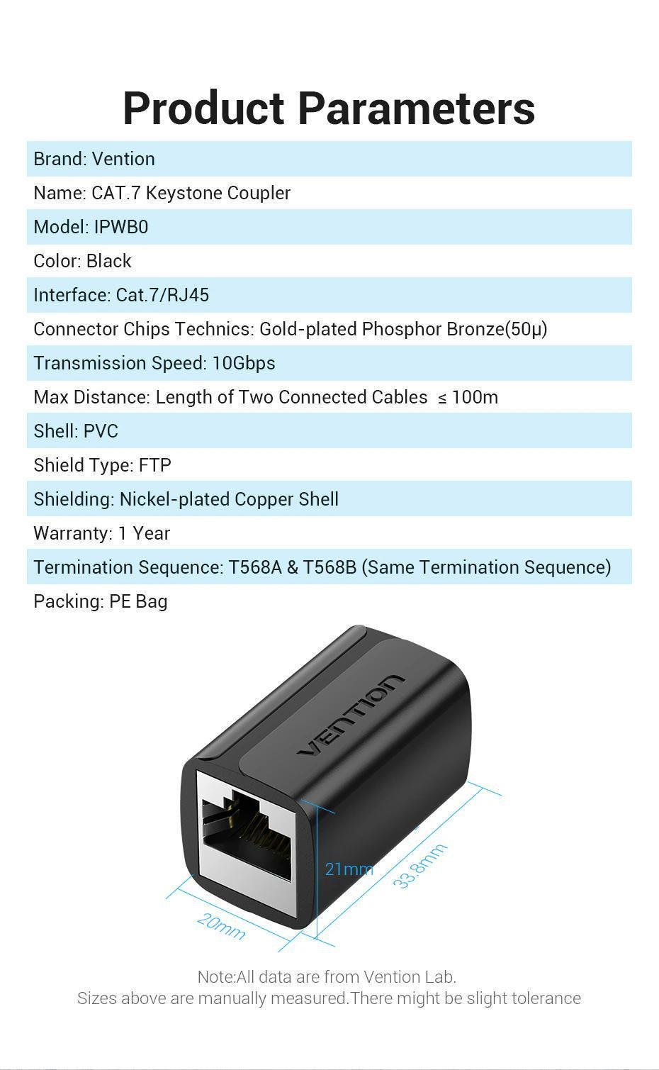 Інтернет-з'єднувач Vention Cat.7 10 Гбіт/с FTP RJ45 LAN RJ 45 Ethernet Чорний (IPWB0) - фото 7 Інтернет-з'єднувач Vention Cat.7 10 Гбіт/с FTP RJ45 LAN RJ 45 Ethernet Чорний (IPWB0) - фото 7