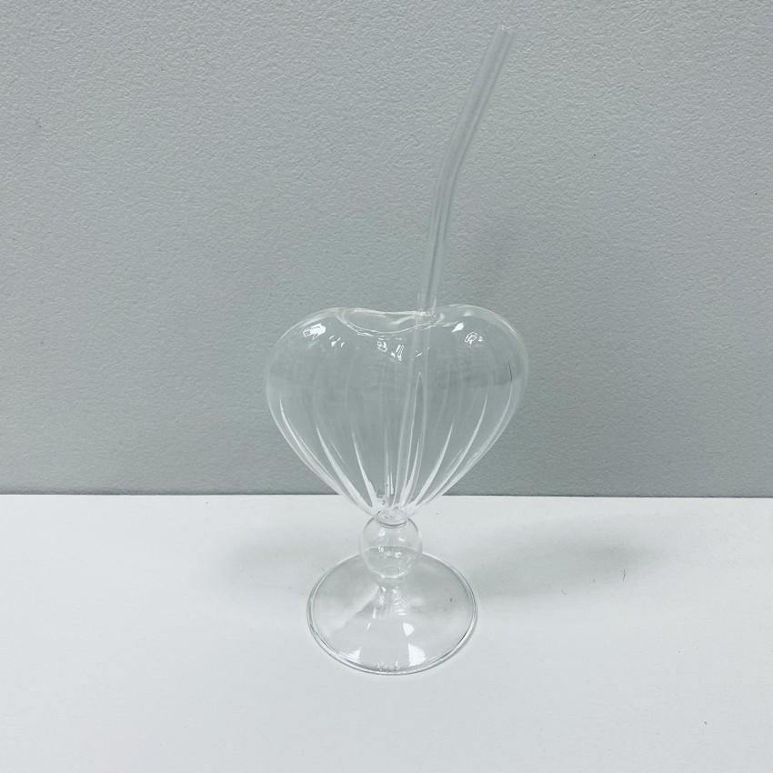 Келих скляний для коктейлів A-Plus 3252 Серце зі скляною трубочкою 230 мл (2472502448) - фото 2