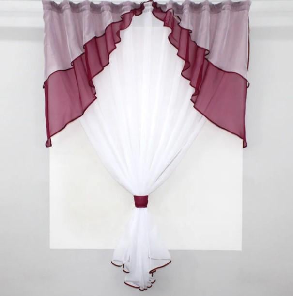 Кухонный комплект штор 270х170 см Бордовый/Белый (114к) Кухонный комплект штор 270х170 см Бордовый/Белый (114к)