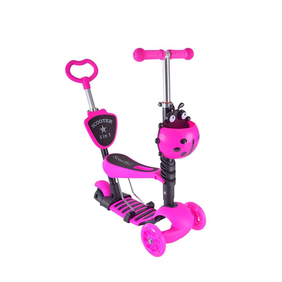 Самокат детский с родительской ручкой Bambi SC20139 PU колеса со светом Розовый (46268s56519)