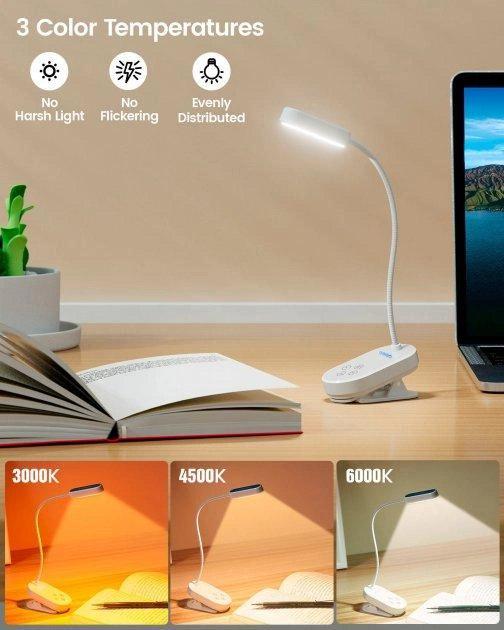 Лампа аккумуляторная на прищепке Glocusent Mini clip-on book light 1000 мАч White (X002SN8HIZ) - фото 3