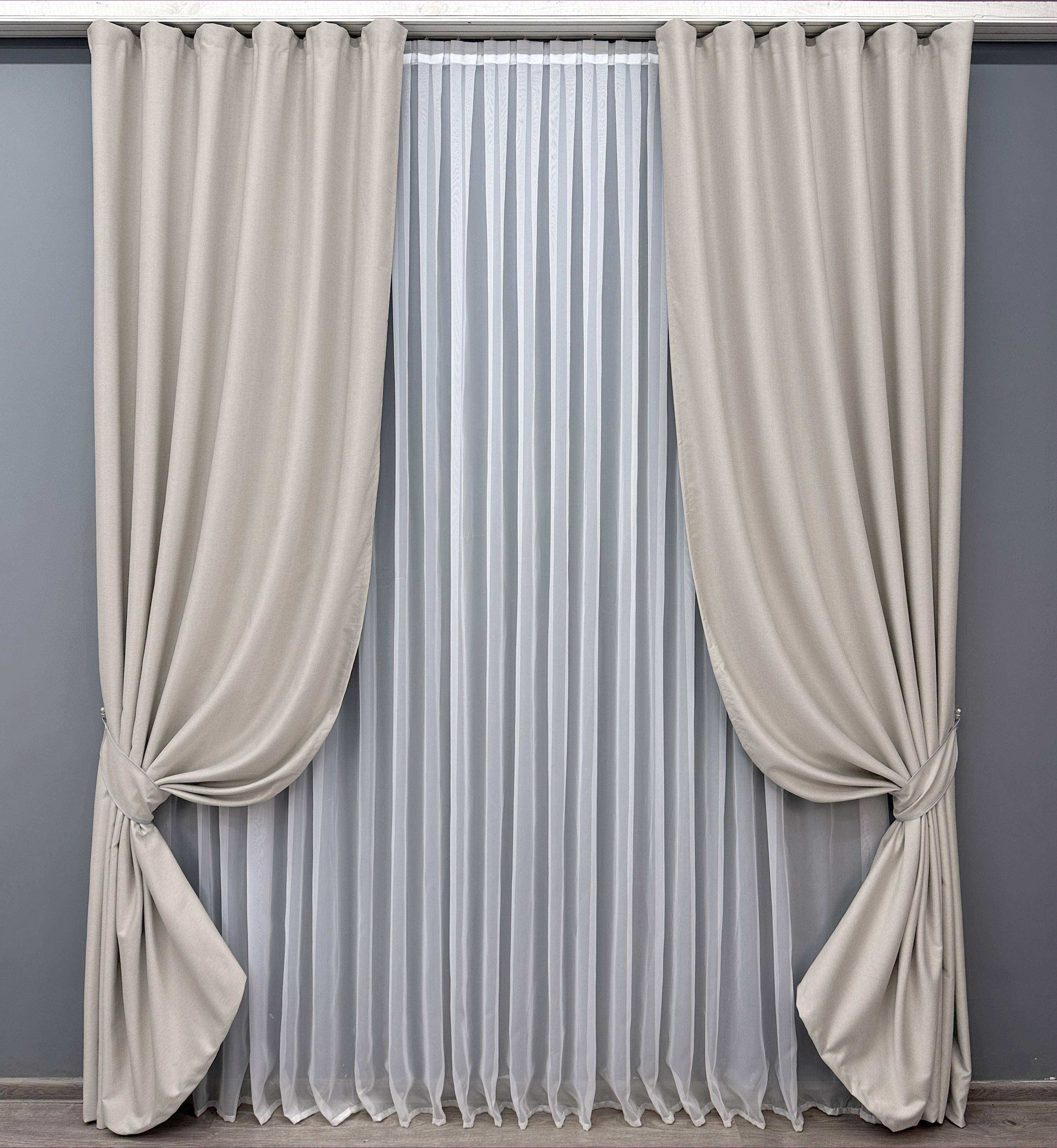 Комплект готовых штор VR-Textil Шенил однотонный №1698ш 150х270 см 2 шт. Дымчато-белый (33-0584) - фото 1