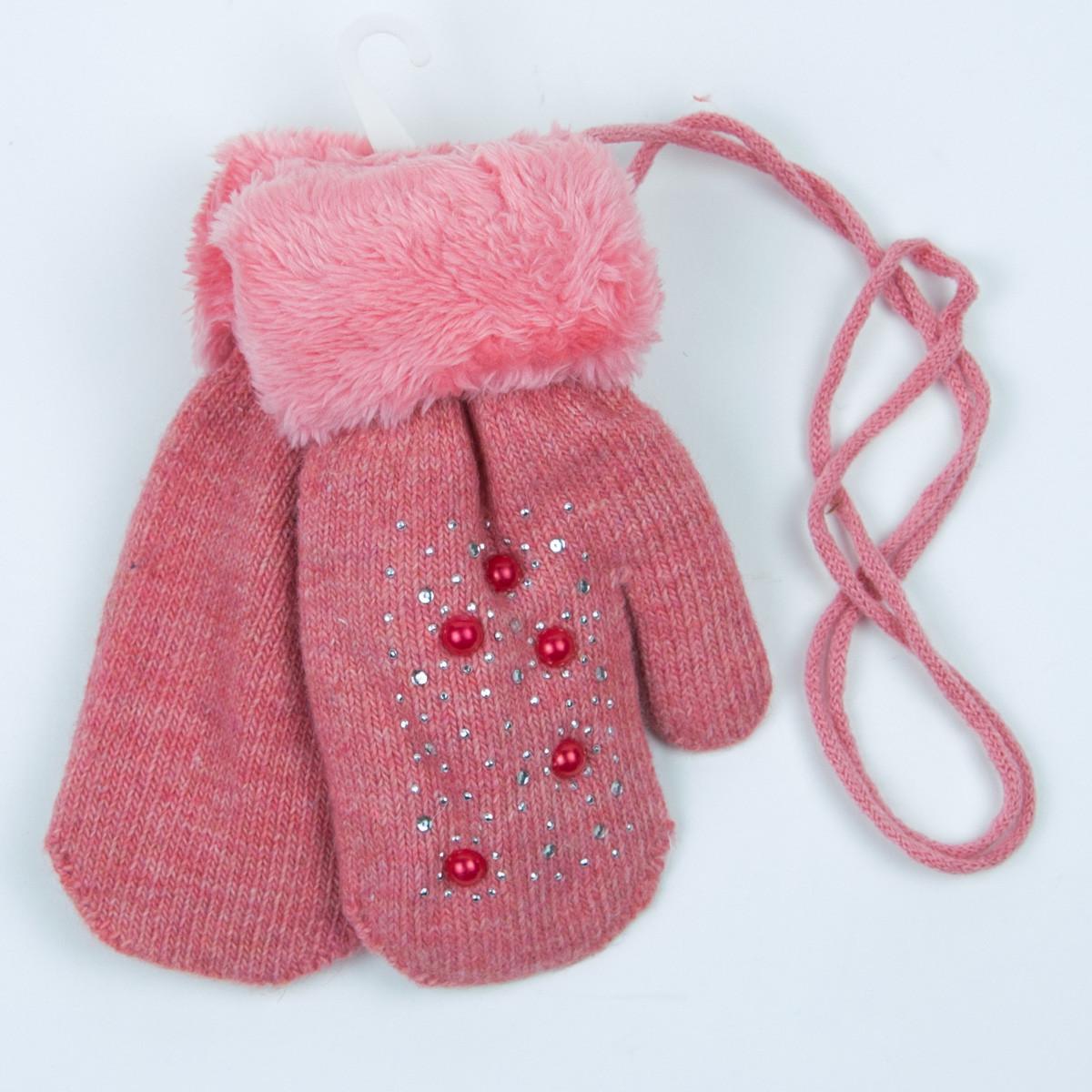 Варежки на девочек с меховой подкладкой на 5-7 лет Коралловый (19-7-67)