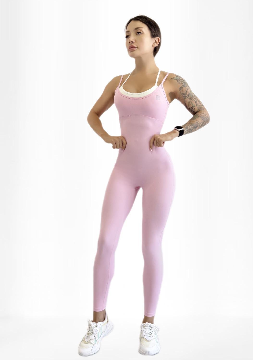 Комбинезон женский спортивный LILAFIT для фитнеса L Розовый с белым (LFJ000058)
