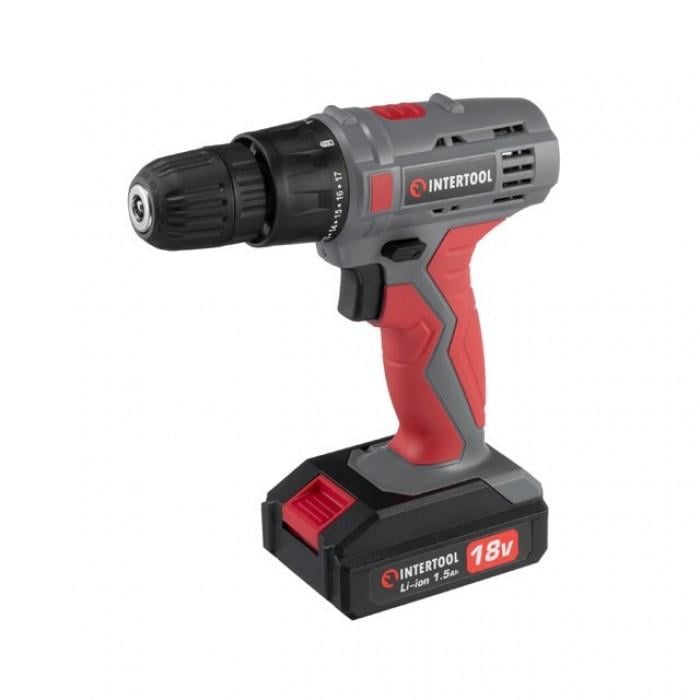 Дриль-шуруповерт акумуляторний INTERTOOL DT-0315 18 В 17 Нм 0-700 об/хв 0.8-10 мм літій-іон 1.3 Ач (1527311900)