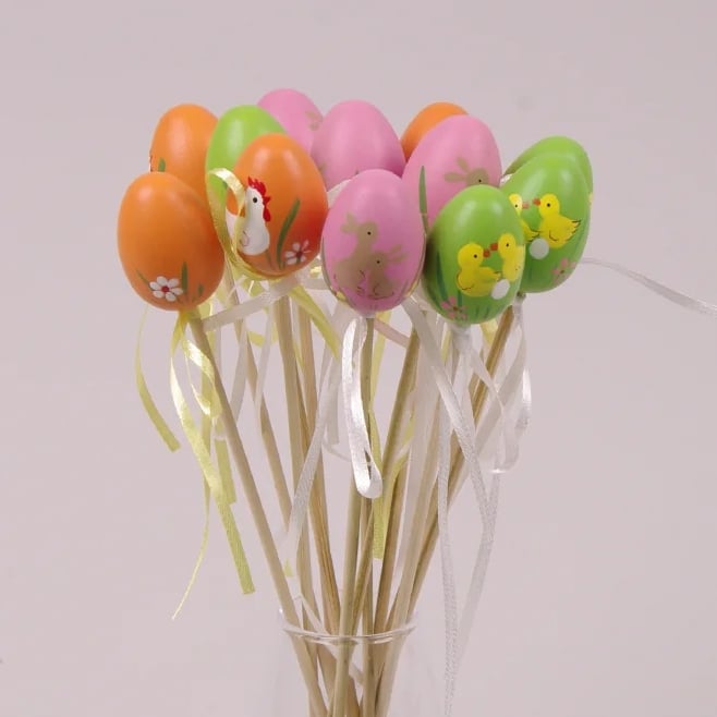 Декорация пасхальная на пике Flora Писанка микс 12 шт. (44064)