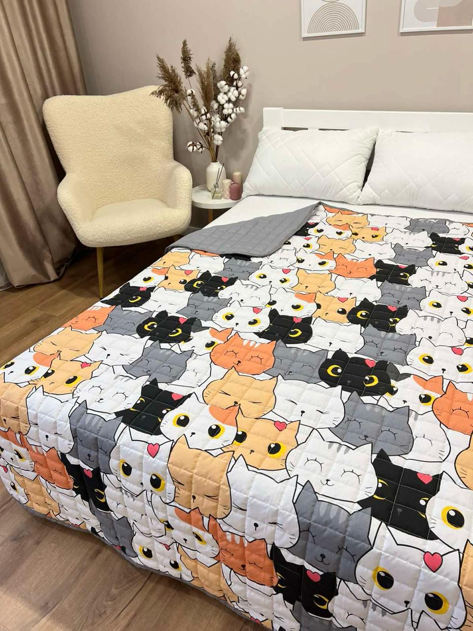 Ковдра дитяча з малюнком котів двостороння 150х210 см Сірий - фото 3 Ковдра дитяча з малюнком котів двостороння 150х210 см Сірий - фото 3