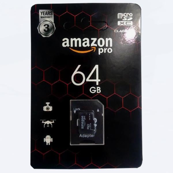 Карта памяти высокоскоростная micro SD AMAZON 64GB class 10 Черный (80047del)