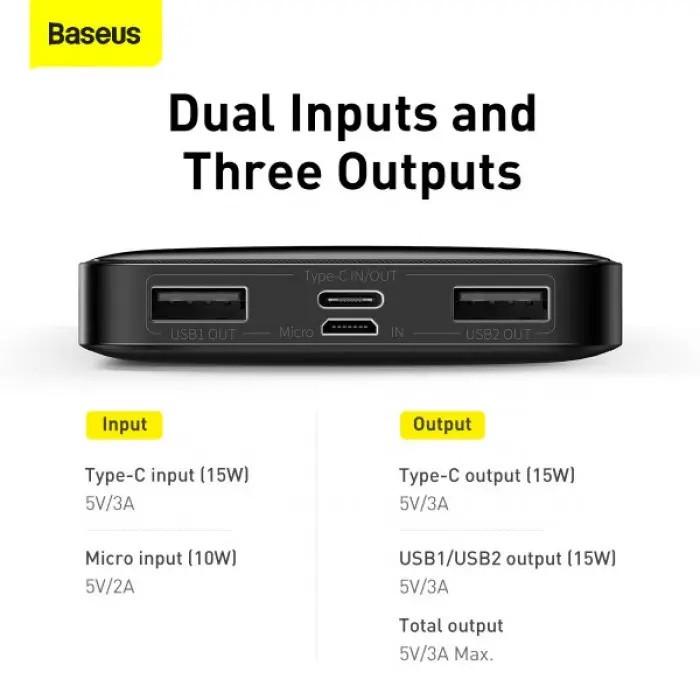 Повербанк BASEUS Bipow Digital Display 10000 mAh 15W 3A Black (000509) - фото 4