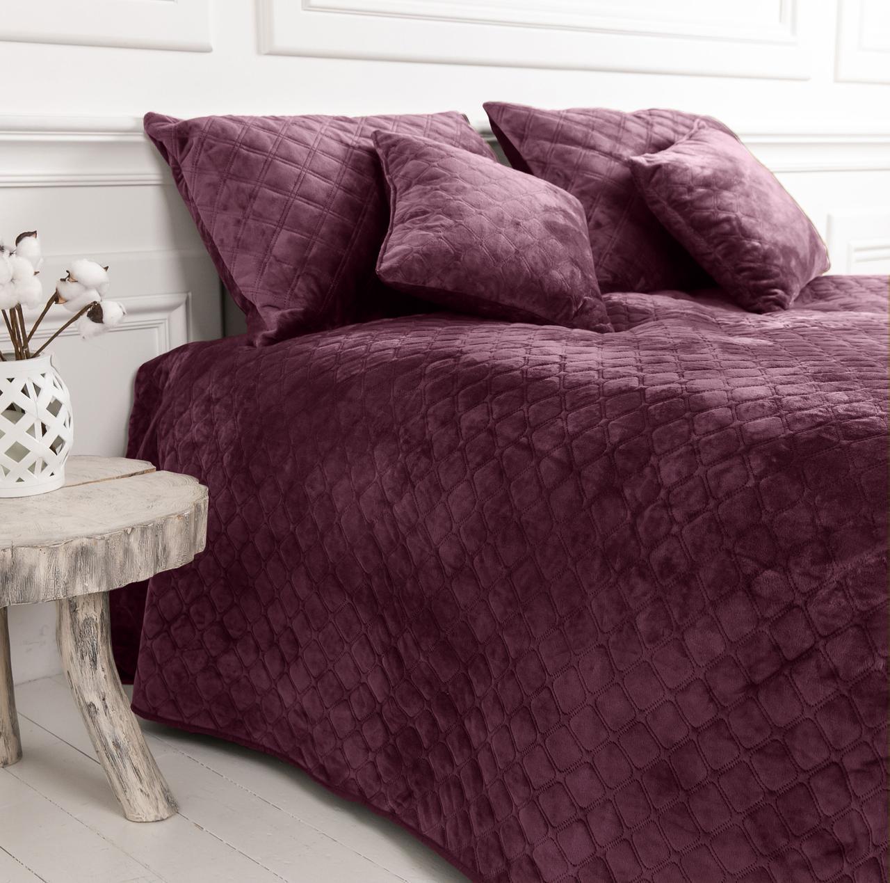 Покривало велюрове м'яке Ромб/круглий полуторне 150х210 см Бордовий Покривало велюрове м'яке Ромб/круглий полуторне 150х210 см Бордовий