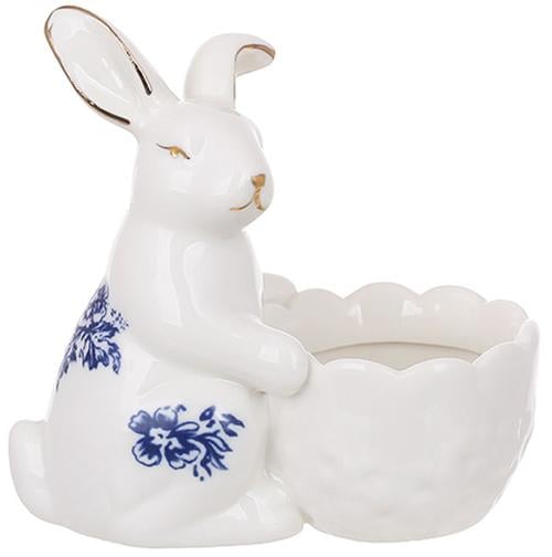 Подставка фарфоровая для яйца Английская Роза с фигуркой кролика 10х6х11 см