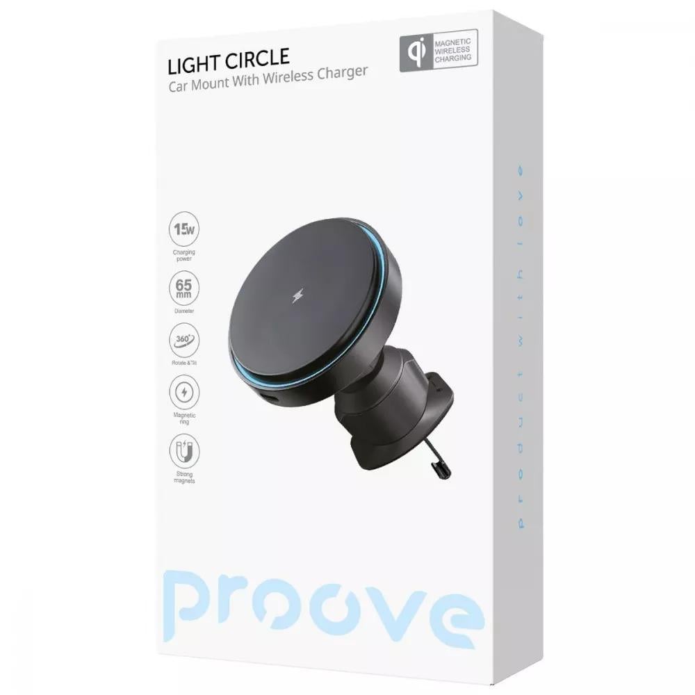 Автомобільний тримач з бездротовим ЗП Proove Light Circle 15W Black - фото 2