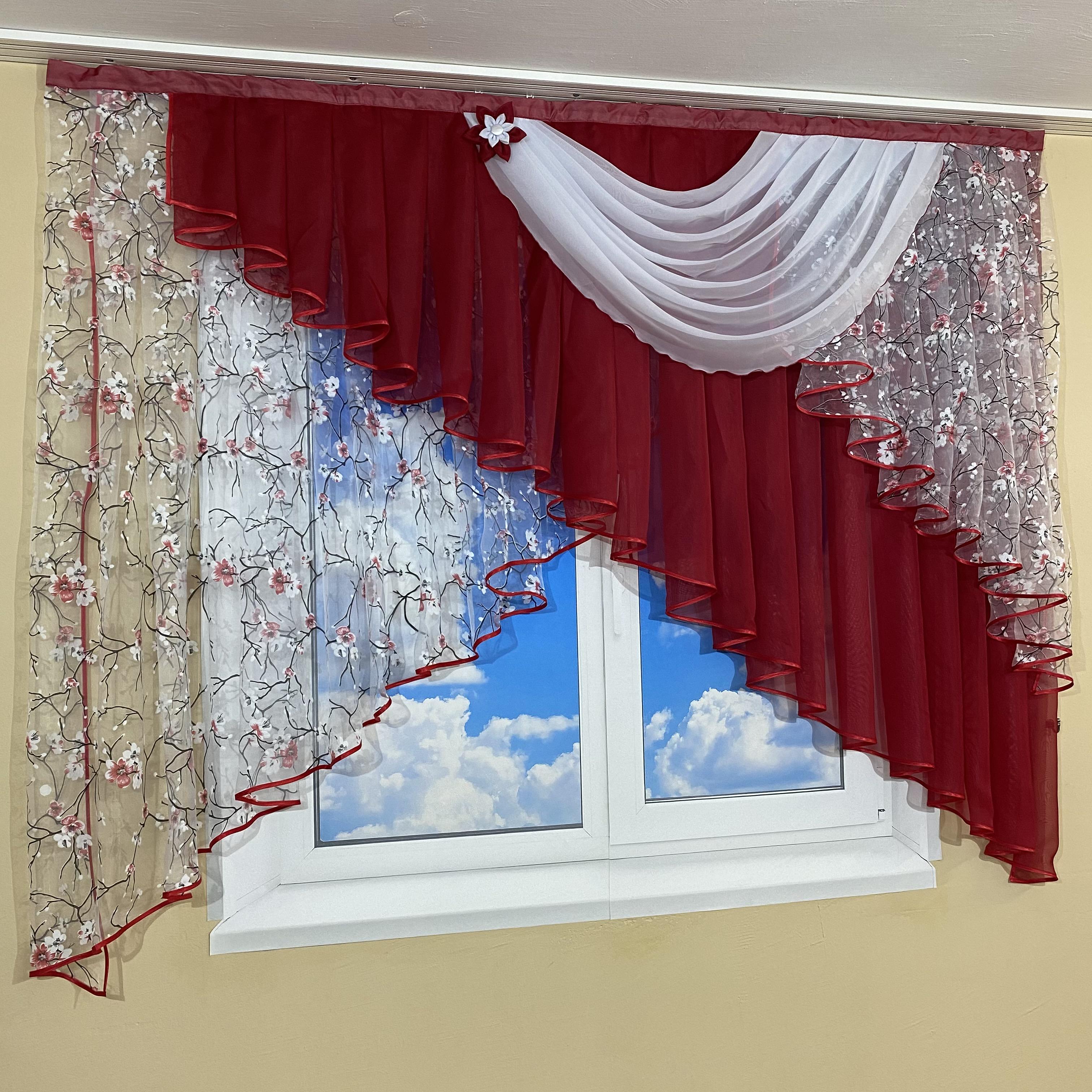 Тюль на кухню TG Home №446 Красный (445-11/907) - фото 2 Тюль на кухню TG Home №446 Красный (445-11/907) - фото 2