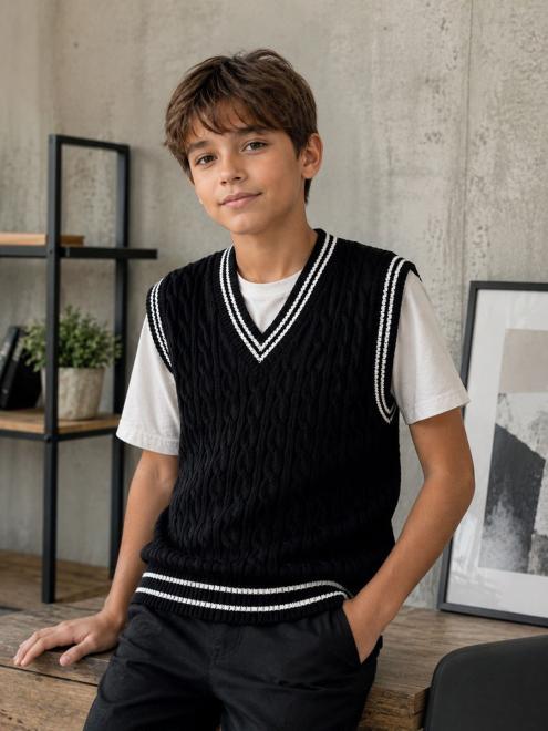 Жилетка в'зана ART KNIT в коси 116/122 см Чорний (46094) Жилетка в'зана ART KNIT в коси 116/122 см Чорний (46094)