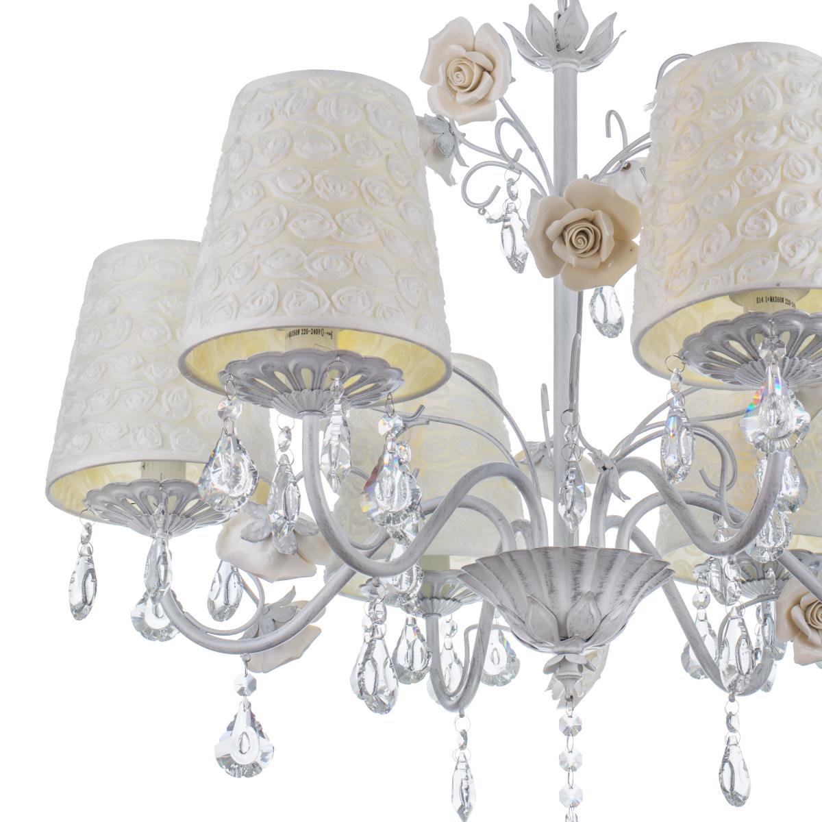 Люстра подвесная классическая Brille BCL-726S/6 E14 WH с абажуром - фото 2