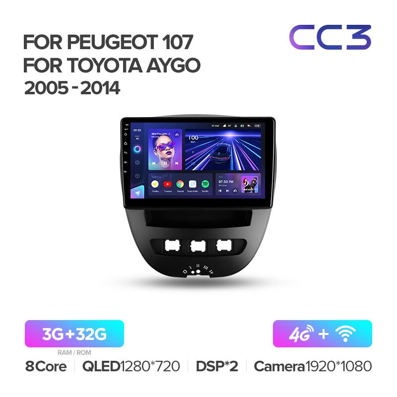 Автомагнитола штатная Teyes для Peugeot 107 2005-20014/Toyota Aygo 2005-2014 Android CC3 3+32G Wi-Fi/4G (1485755949) - фото 2