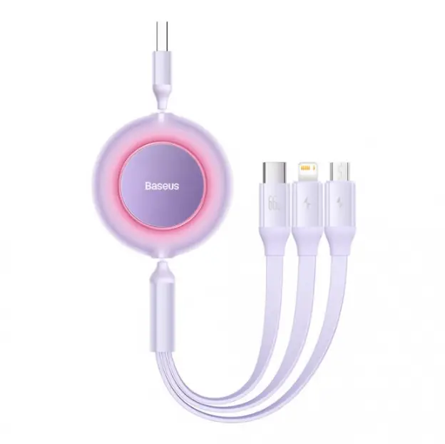 Кабель BASEUS Bright Mirror 2 Series Retractable 3в1 Cable USB to MicroUSB/Lightning/Type-C CAMJ010105 66W 1,1 м Purple