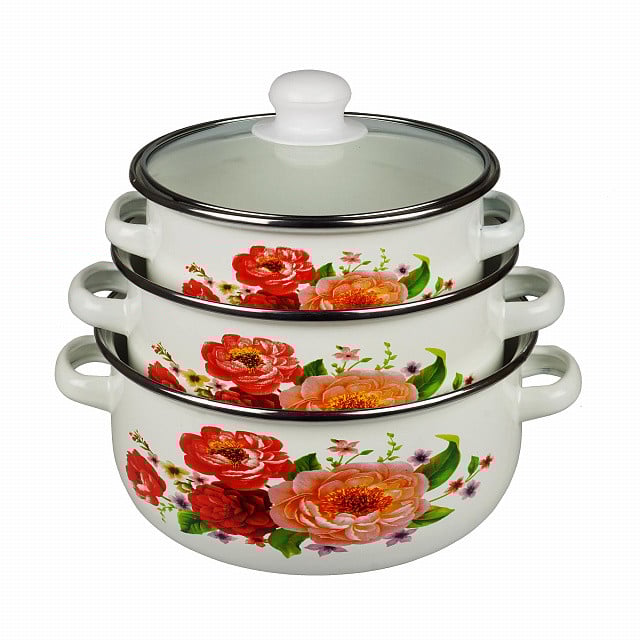 Набір емальованих каструль Supretto 3 предмета, Білий