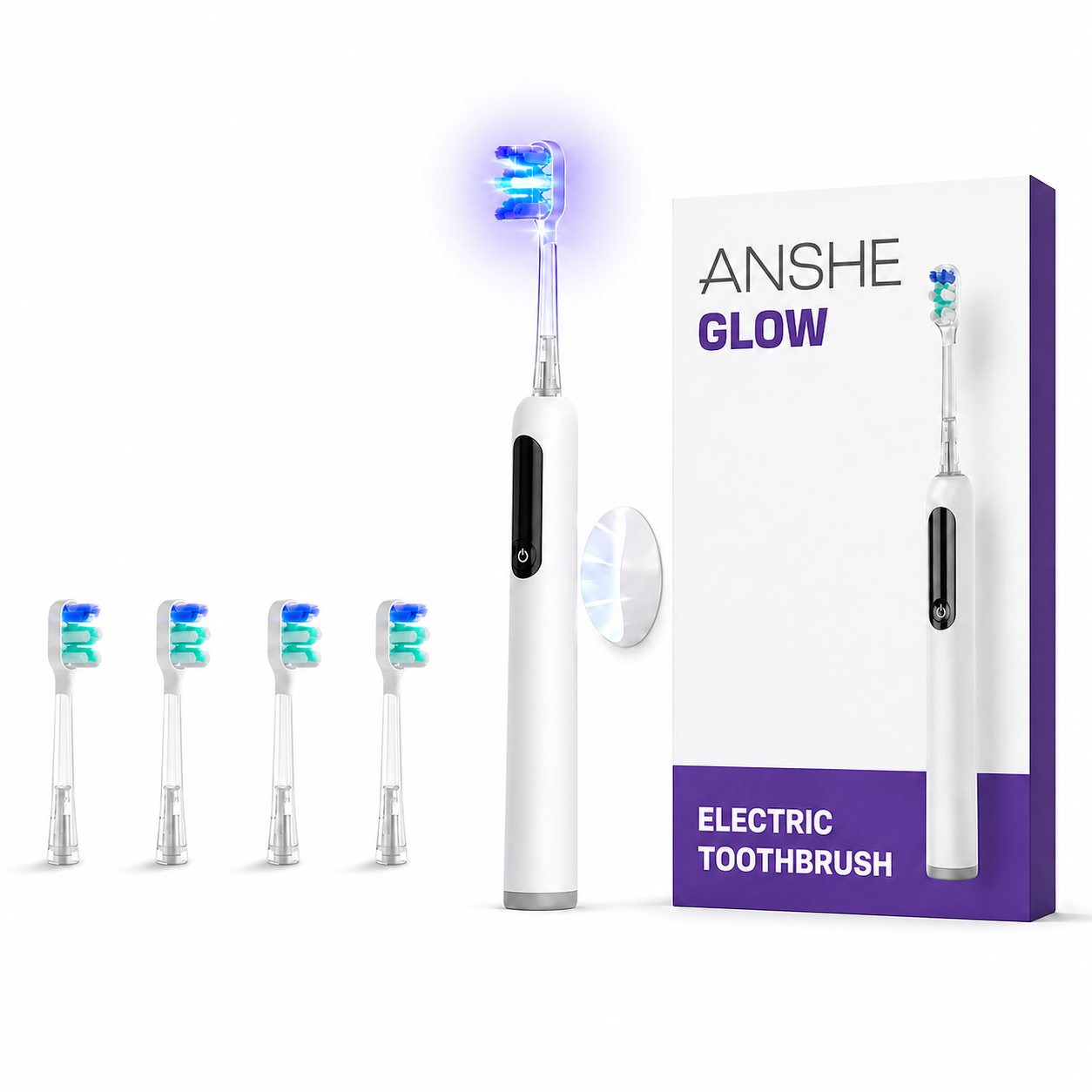 Электрическая зубная щетка ANSHE Glow U25 ультразвуковая с UV стерилизацией настенной магнитной базой Type-C зарядкой до 90 дней Белый
