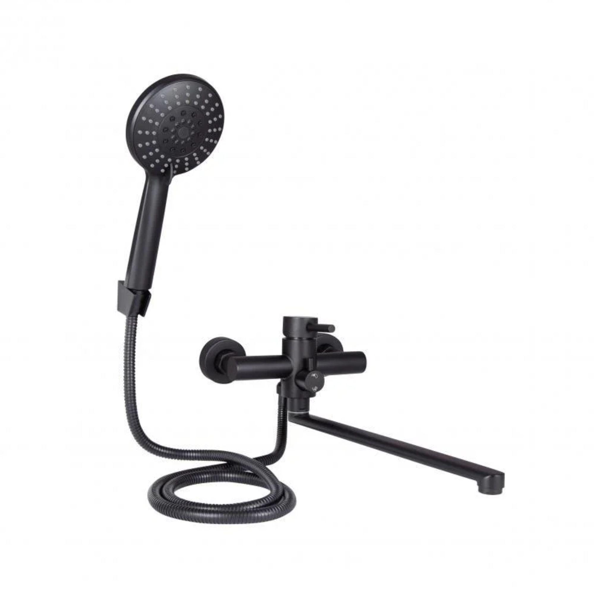 Змішувач для ванни Lidz Aria 005 з поворотним виливом з душовим гарнітуром k35 Black (LDARI005BLA43368)