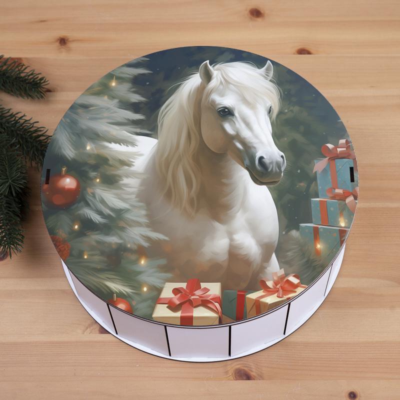 Коробка круглая на новый год с конем 27 см (5587-50)