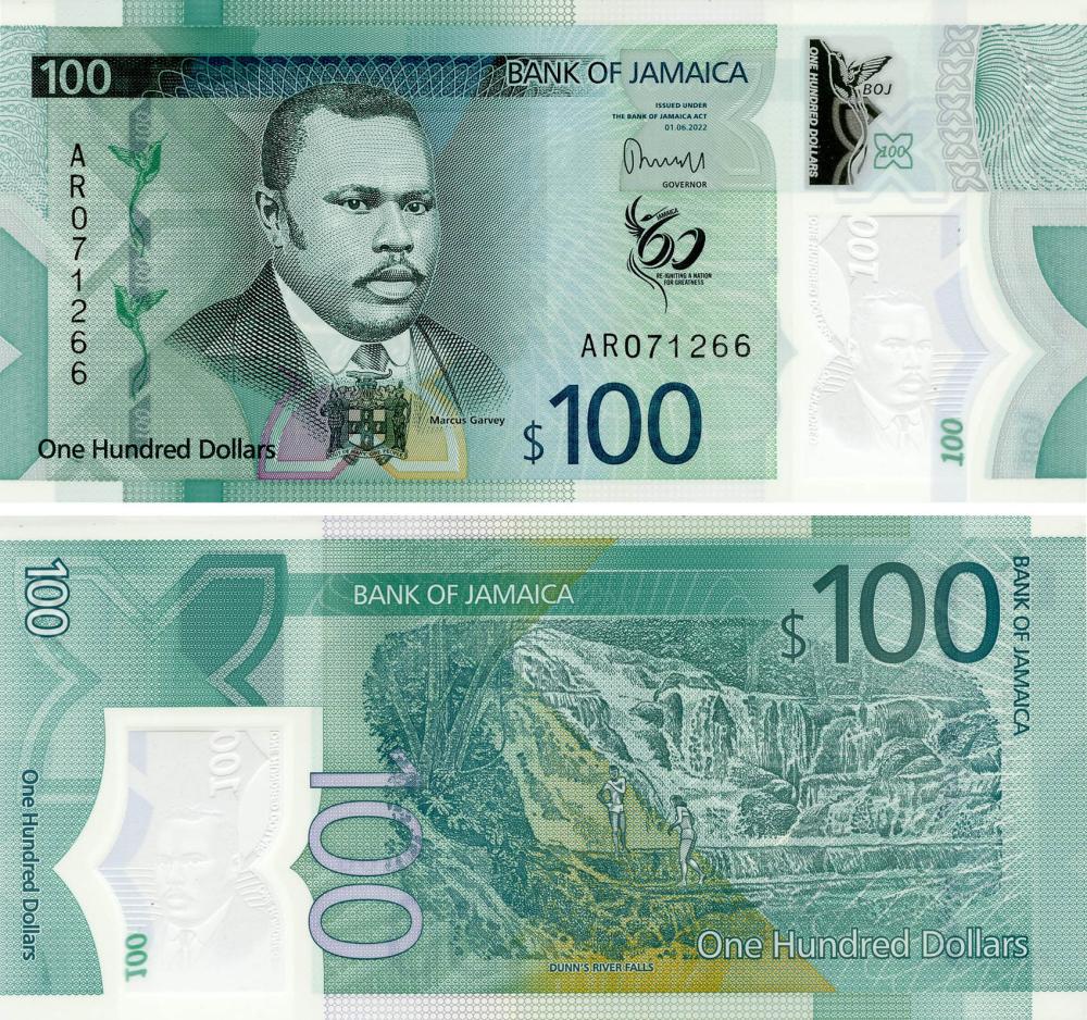 Коллекционная банкнота Ямайка 100 долларов 2022 2023 Полимер UNC Памятная Pnew (Б18292)