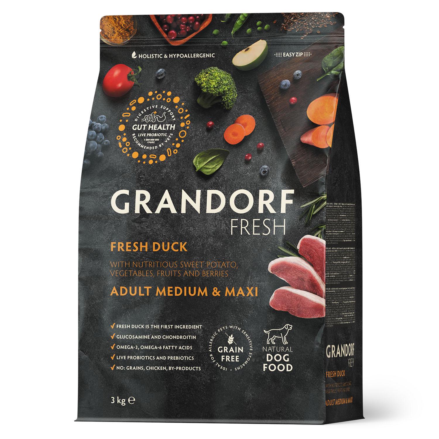 Корм для взрослых собак средних и крупных пород Grandorf Fresh Dog Medium & Maxi Duck & Sweet Potato с уткой и бататом 3 кг (94403)
