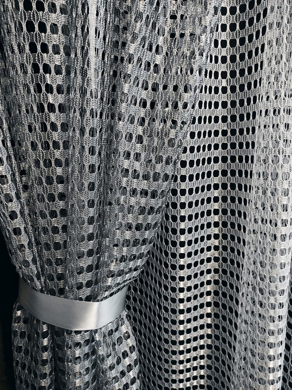 Комплект на широке вікно із шторками та атласною стрічкою 440х175 см Білий із сірим (шчс-01) - фото 4 Комплект на широке вікно із шторками та атласною стрічкою 440х175 см Білий із сірим (шчс-01) - фото 4