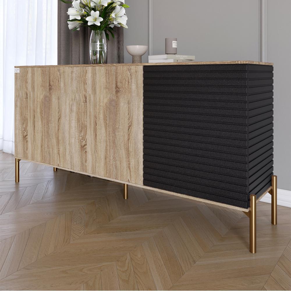 Комод закритий у вітальню Lion Грей на золотих металевих ніжках 154x38x76,5 см Дуб сонома трюфель/Асфальт (000-000-2187) Комод закритий у вітальню Lion Грей на золотих металевих ніжках 154x38x76,5 см Дуб сонома трюфель/Асфальт (000-000-2187)