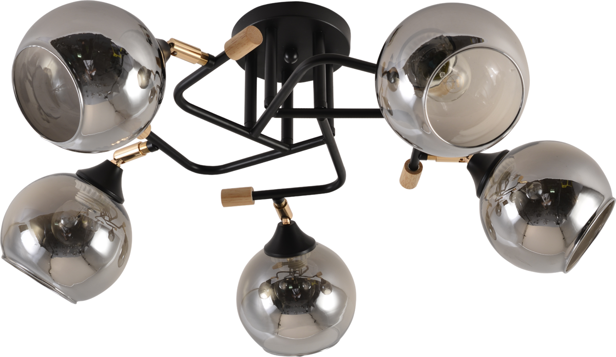 Люстра потолочная Light House SRS-20719/5 плафон серый глянцевый Черный/Золотой/Дерево Люстра потолочная Light House SRS-20719/5 плафон серый глянцевый Черный/Золотой/Дерево