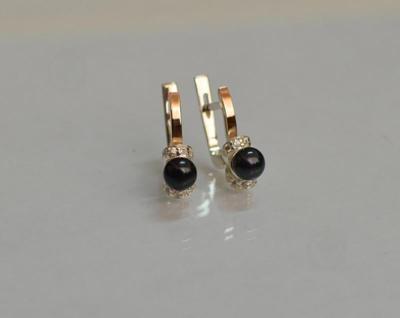 Серебряные серьги Sil с золотыми пластинами 138с Черный (Sil-113)