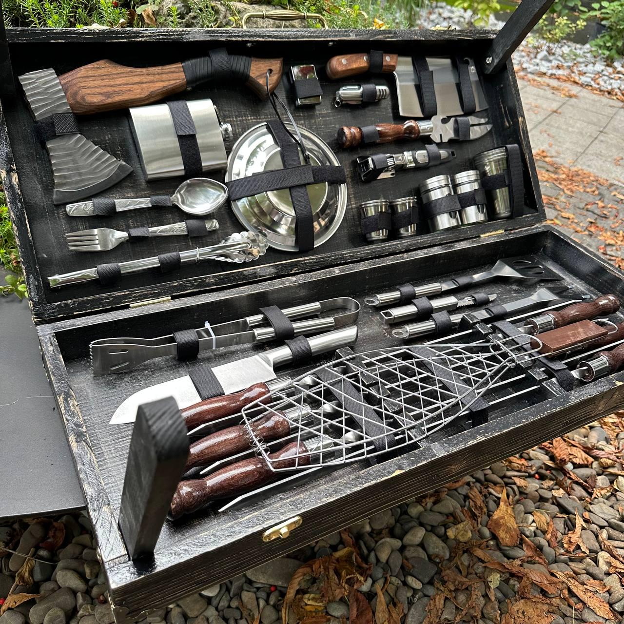 Набор шампуров максимальной комплектации в кейсе-столике для шашлыка - фото 2