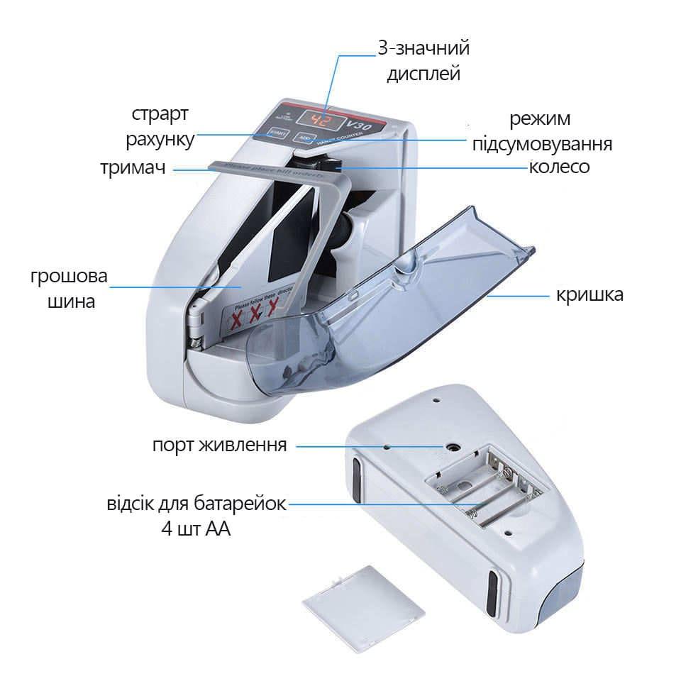 Счетчик банкнот портативный с детектором валют DJ-V30 (58999972) - фото 3