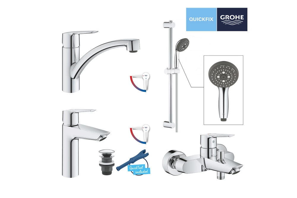 Набор смесителей для ванной комнаты и кухни Grohe QuickFix Start M-Size UA202301KE 4в1 (374075) - фото 8