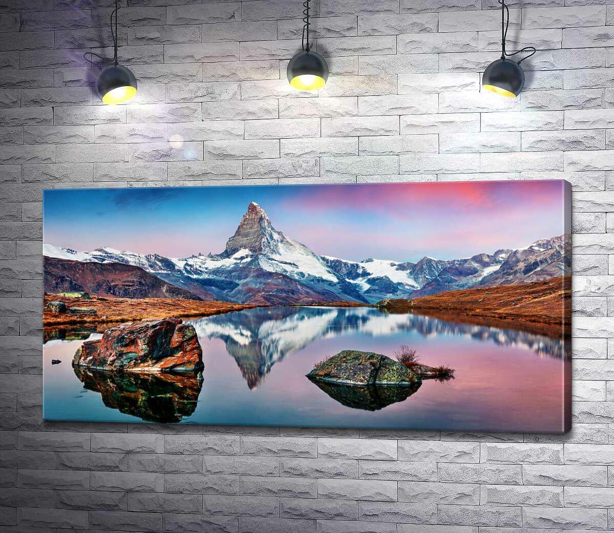 Картина ArtPoster Гористый пик горы Маттерхорн (Matterhorn) отражается в тихих водах озера 100x50 см Модуль №1 (001332)