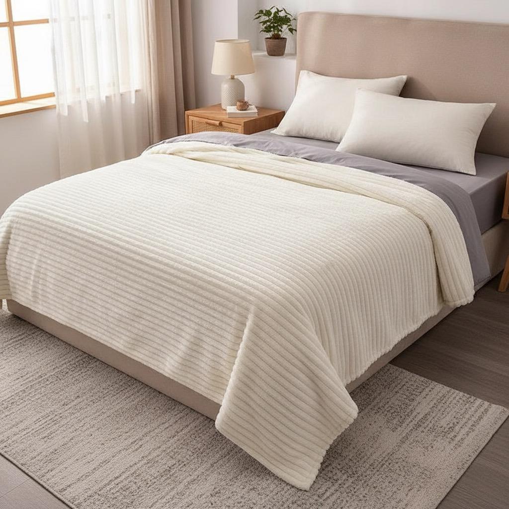 Плед-покрывало шарпей в полоску 2 см 150х200 см Светло-бежевый - фото 2 Плед-покрывало шарпей в полоску 2 см 150х200 см Светло-бежевый - фото 2