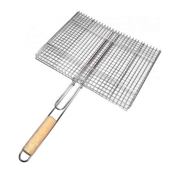 Решітка для гриля з нержавіючої сталі посилена для смаження м'яса та овочів 42х32 см