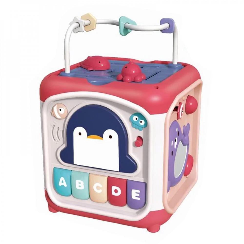 Бизикуб детский развивающий игровой музыкальный с пианино для самых маленьких Розовый