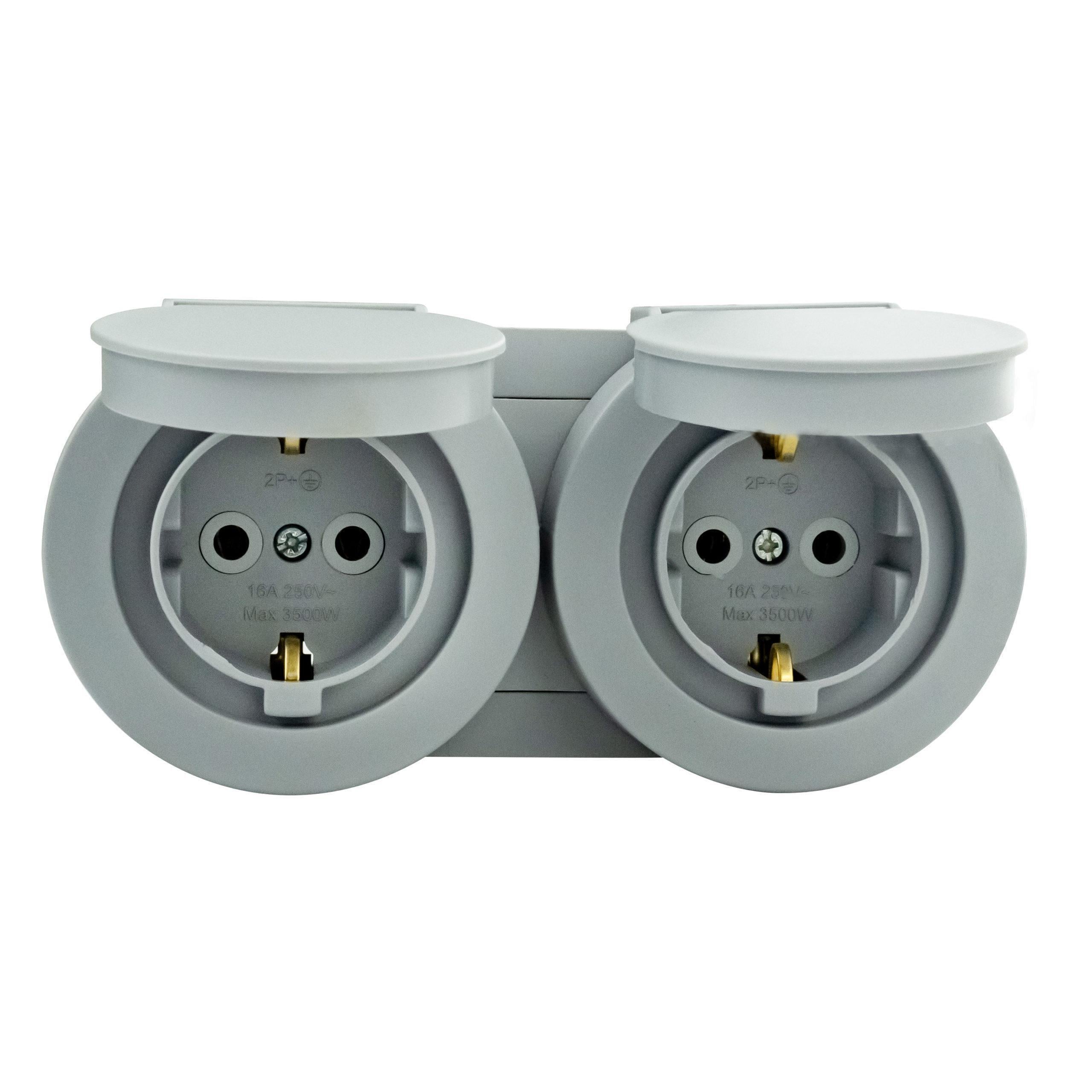 Розетка двойная xOne с заземлением и крышкой Серый (406-240000-924)