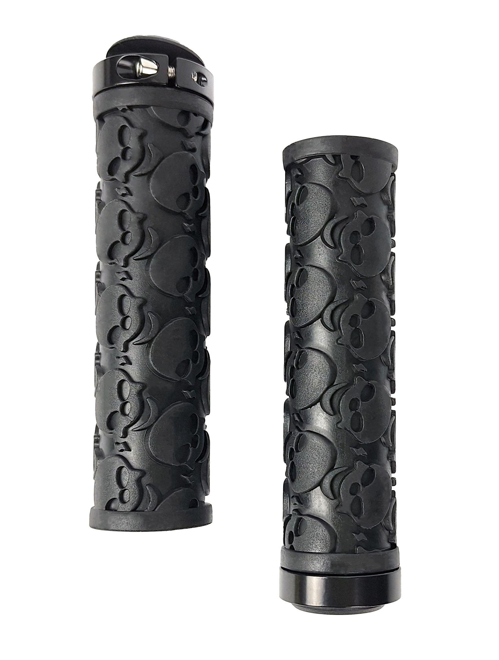 Грипсы резиновые прямые с черепами с алюминиевым замком 125 мм Черный (G0001022)