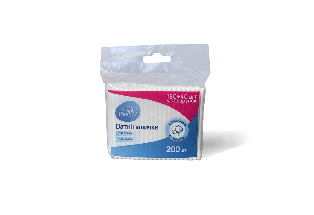 Ватні палички косметичні Simply Care із єврослотом (COM12552)