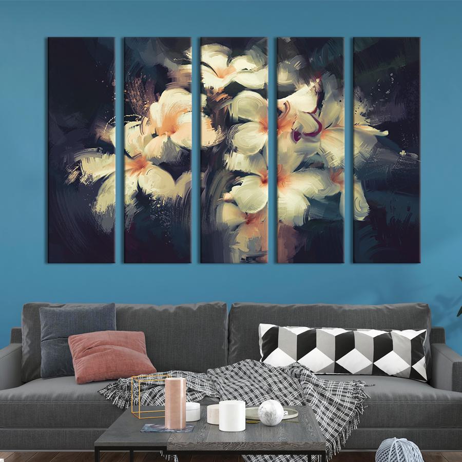 Модульна картина із 5 частин на холсті інтер'єрна картина Красиві білі квіти 132x80 см (242-51)
