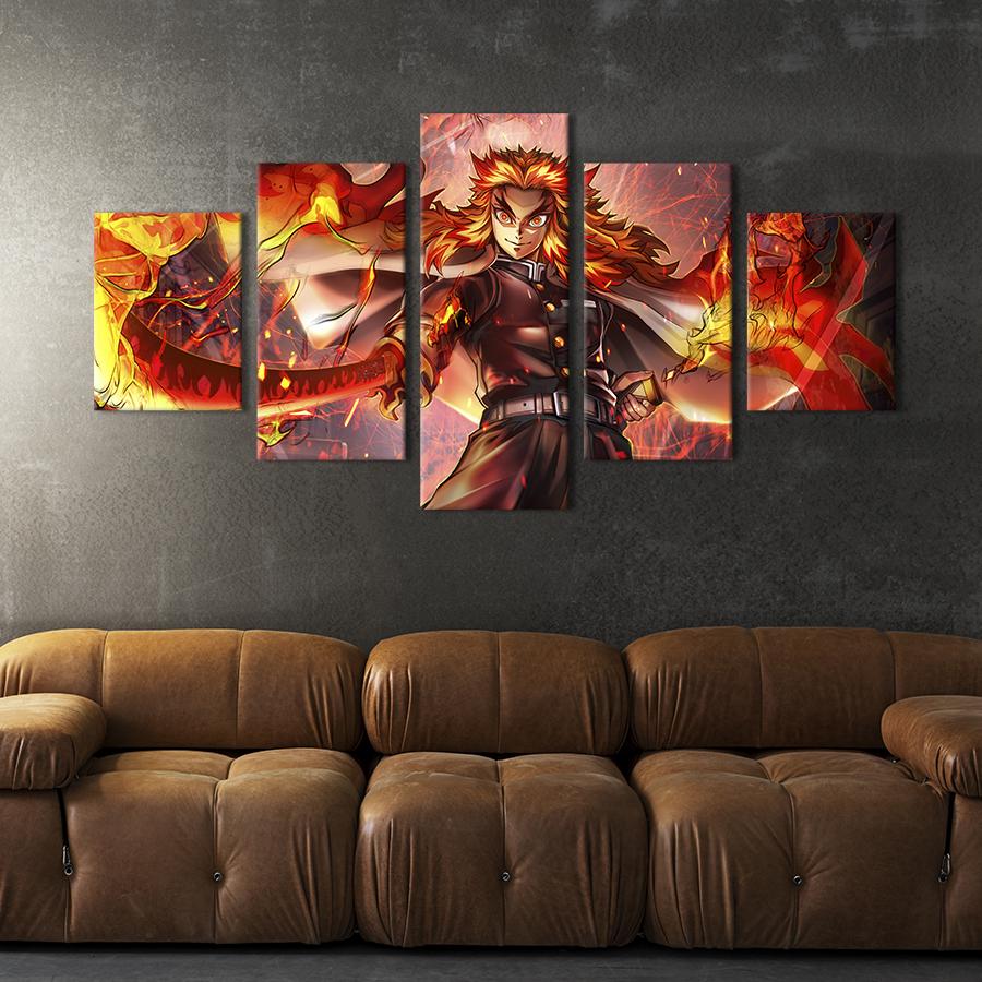 Модульная картина из 5 частей на холсте Огненноволосый охотник на демонов Кёджуро Ренгоку 112x54 см (724-52)