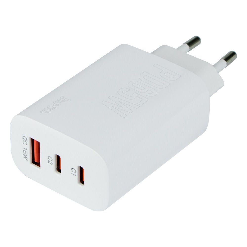 Сетевое зарядное устройство Hoco DC40 с кабелем Type-C-Type-C 1USB/2Type-C PD65W 3A (8365287325)