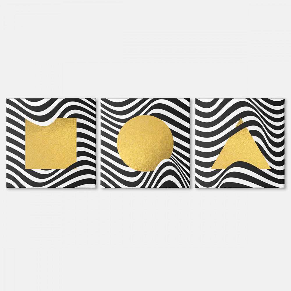 Модульная картина Malevich Store Gold Geometric из трех частей 156x50 см (MK322404)