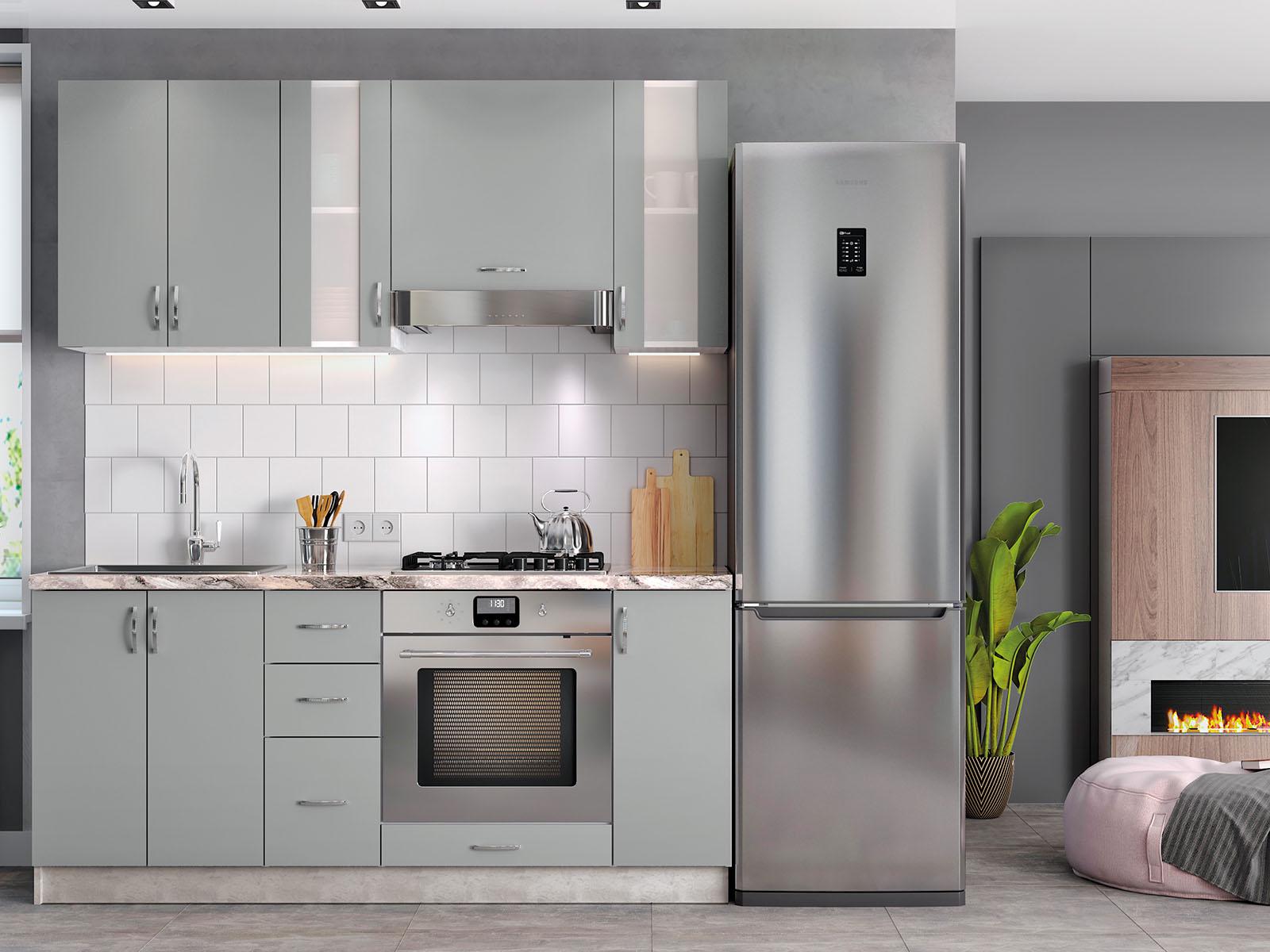 Кухня прямая Лиора 180 см Серый (S-80-006-176) Кухня прямая Лиора 180 см Серый (S-80-006-176)