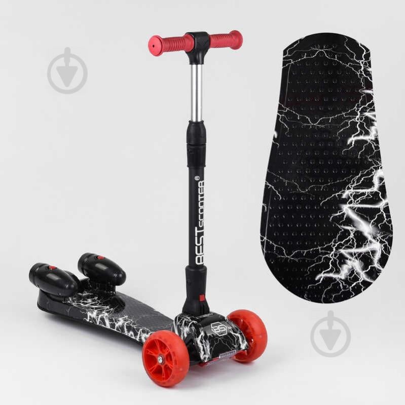 Самокат детский пластмассовый с PU колесами, парогенератором и складным алюминиевым рулем + музыка, дым, турбины Best Scooter MAXI Black (100059)