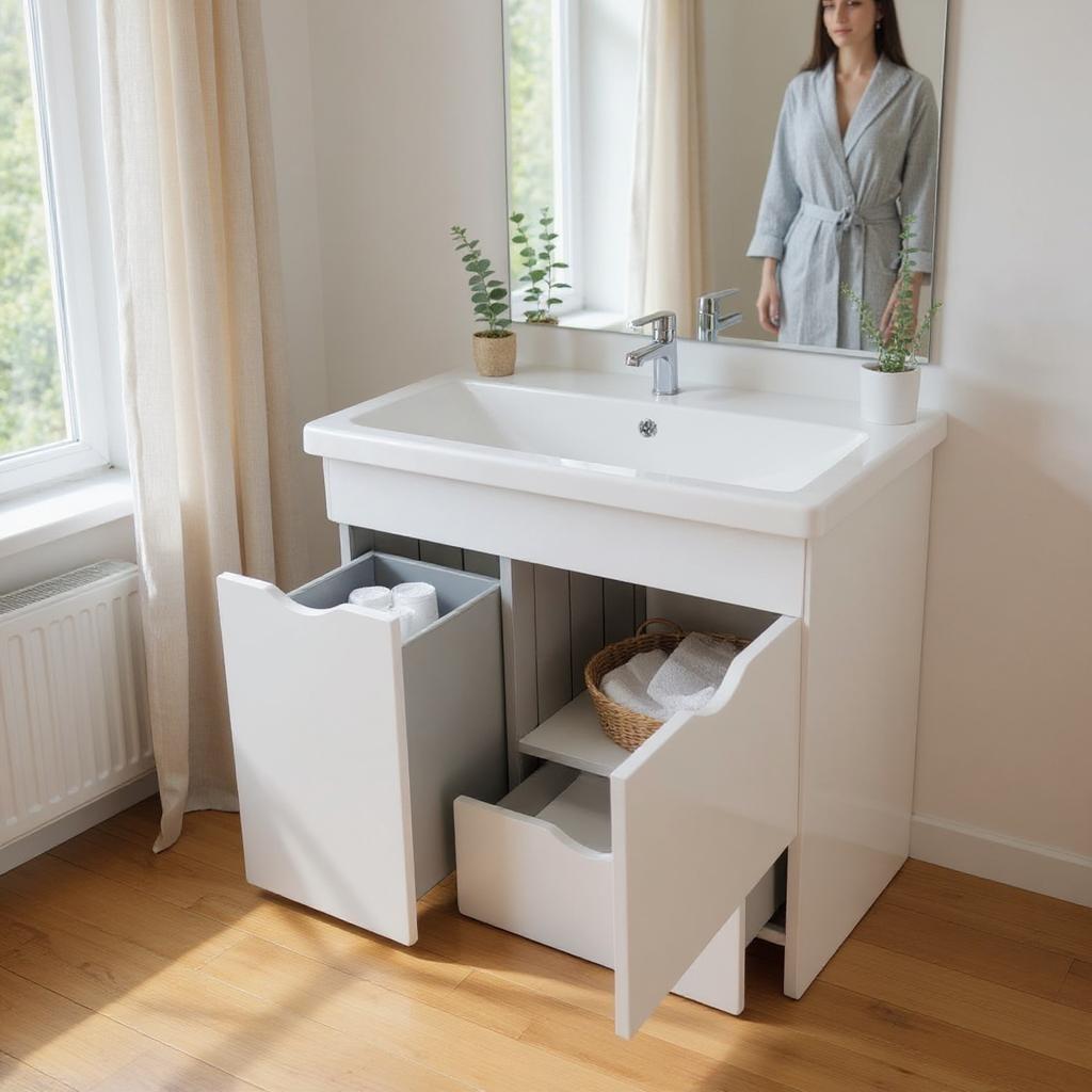 Тумба для ванної кімнати Mikola-M Plastics 2.0 Smile Все разом з прямокутним умивальником 70 см (2490)